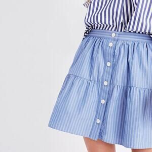 Madewell Bistro Button Front Cotton Tiered Striped Mini Skirt Size XS